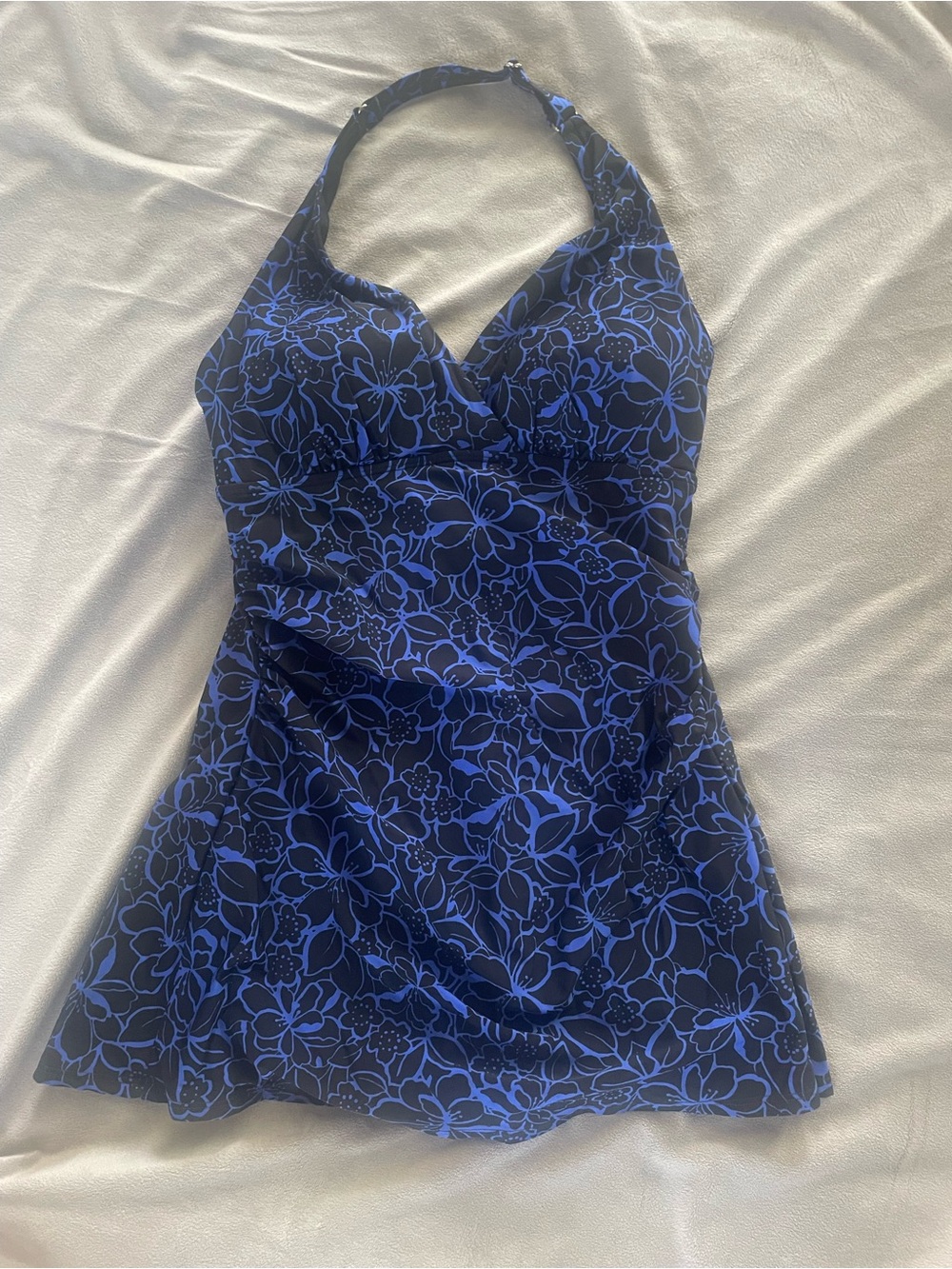 L.L. Bean Blue Floral Halter Swimdress